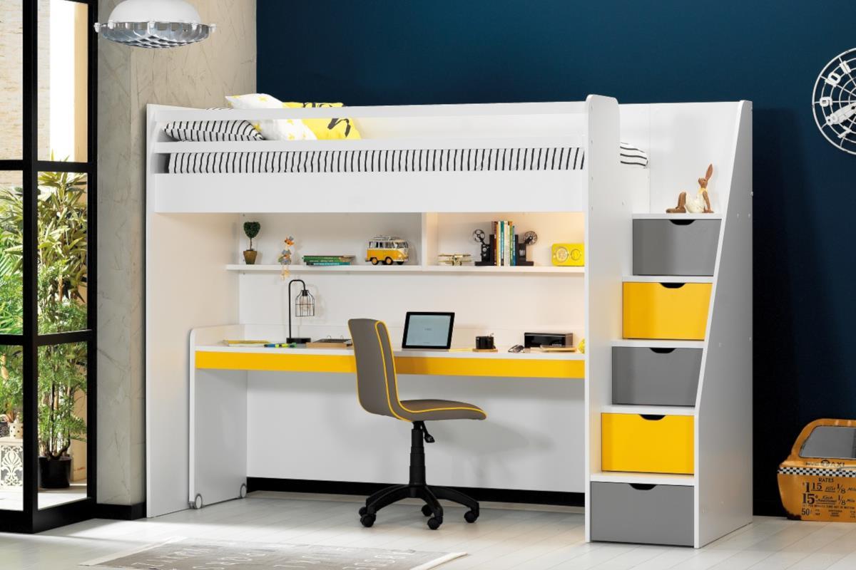 Neo grijs/geel/wit met groot bureau