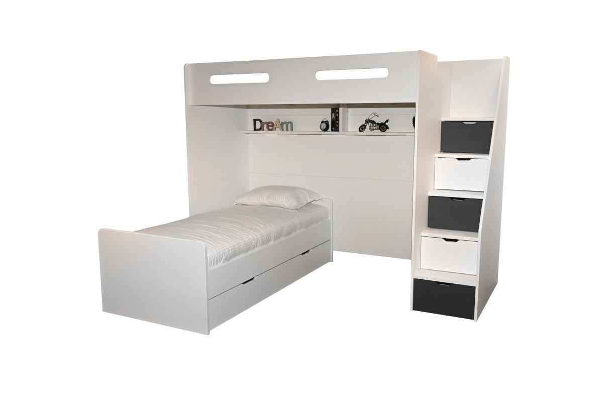 Options Hoekstapelbed Wit - Antraciet met bedlade