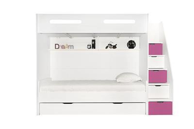 Options (Hoek)Stapelbed Wit - Roze met bedlade