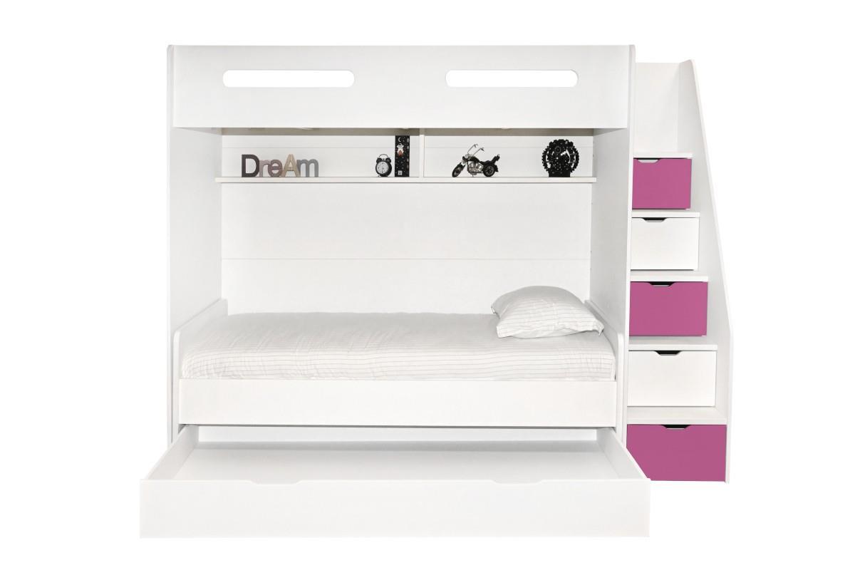 Options Stapelbed Wit - Roze met bedlade open